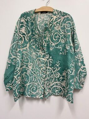 Jim Thompson 100% silk Floral-Print Button-Front Women's Shirt size 10